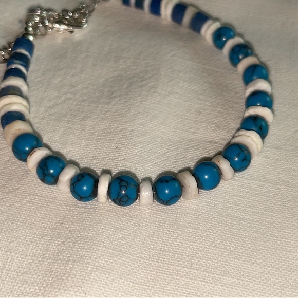 New Blue Turquoise and White Puka Shell Sterling SilverBracelet. - Picture 4 of 7